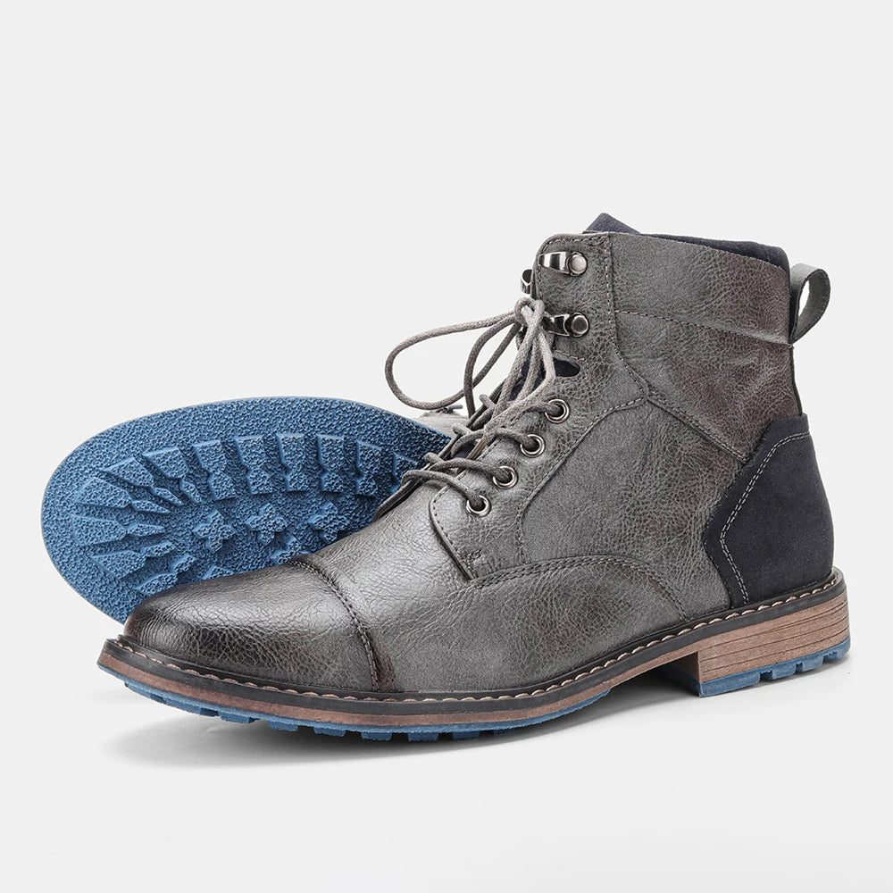 Mens Retro Leather Zip Ankle Boots
