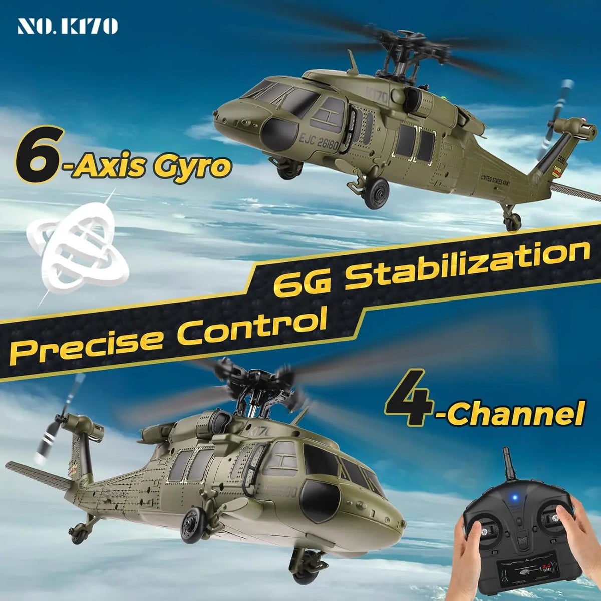 WLtoys K170 Brushless RC Helicopter Black Hawk Edition