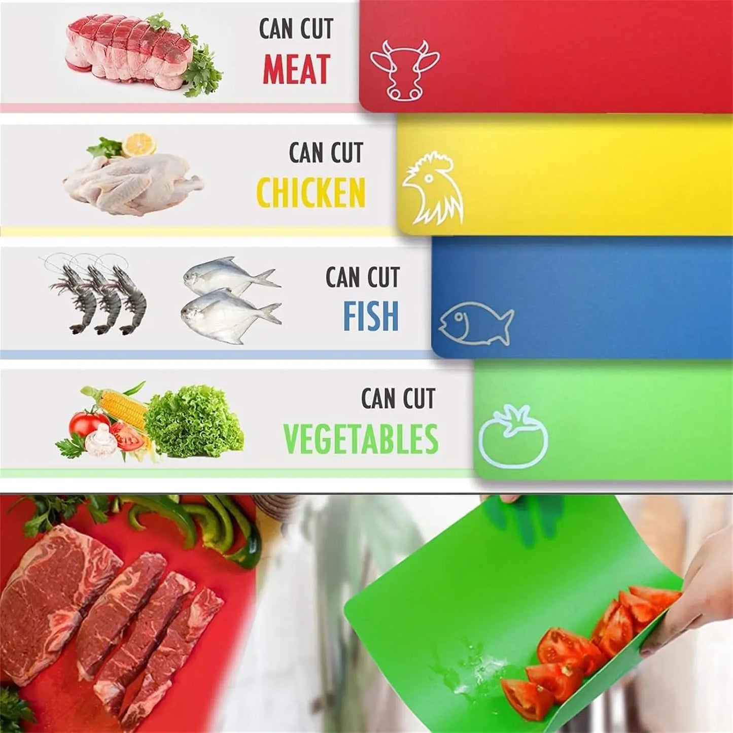 Flexible Plastic Cutting Boards for Kitchen, Set of 4 with Non-Slip Back, Dishwasher Safe