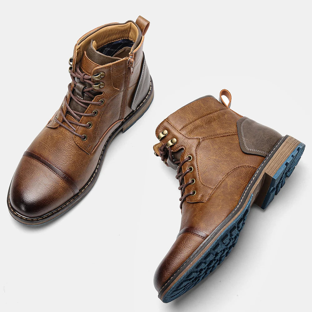 Mens Retro Leather Zip Ankle Boots