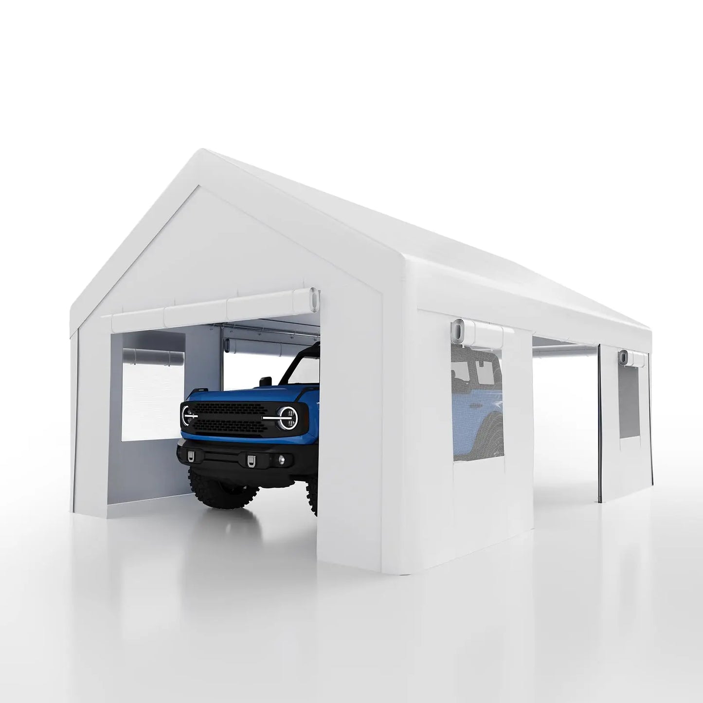 13x20 Heavy Duty Carport Canopy, Portable Garage Shelter With Roll Up Doors Mesh Windows, Galvanized Steel Frame