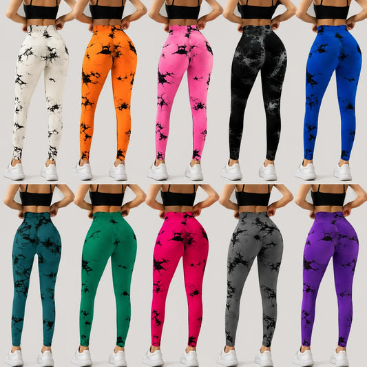 Fashionable Bright Tie-Dye High-Waist Yoga Pants, Available in 10 Splash Colors, Stretchy and Soft, Multiple Colors to Choose From, Perfect for Yoga Lovers and Everyday Casual Workouts