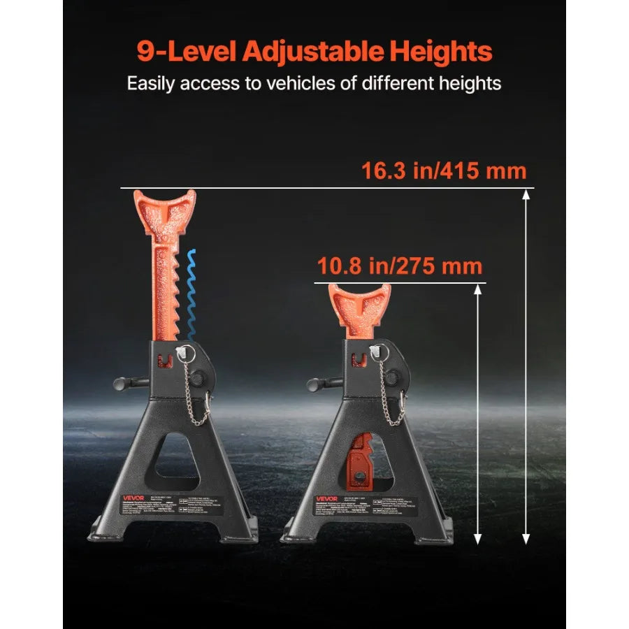Heavy Duty Steel Jack Stands 3 Ton Capacity 6 600 lbs Adjustable Height 10.8-16.3 in Double Locking for SUV Pickup Car UTV ATV