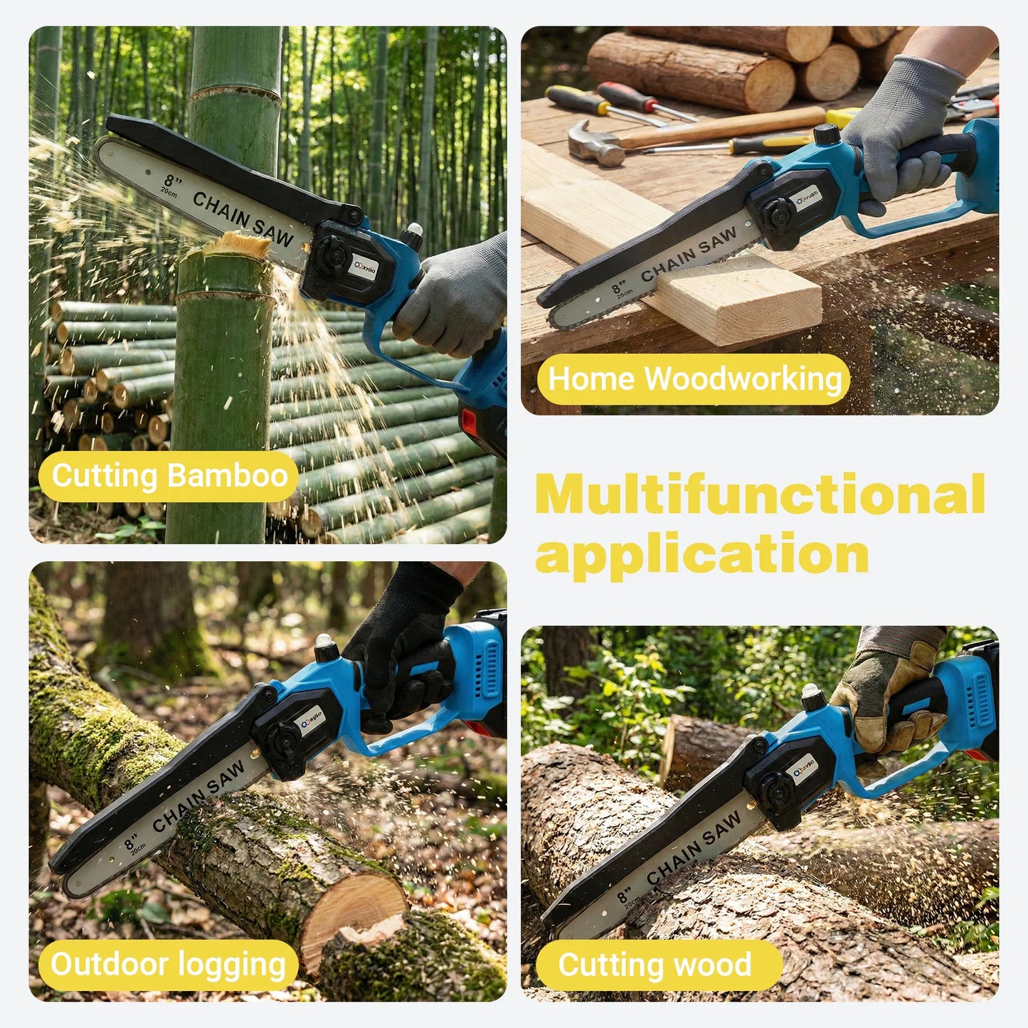 XYSD 2-in-1Cordless Pole Saw&Mini Chainsaw,6"&8"Electric Tree Trimmer with Extension Pole, Handheld Chain Saw for Branch Cutting