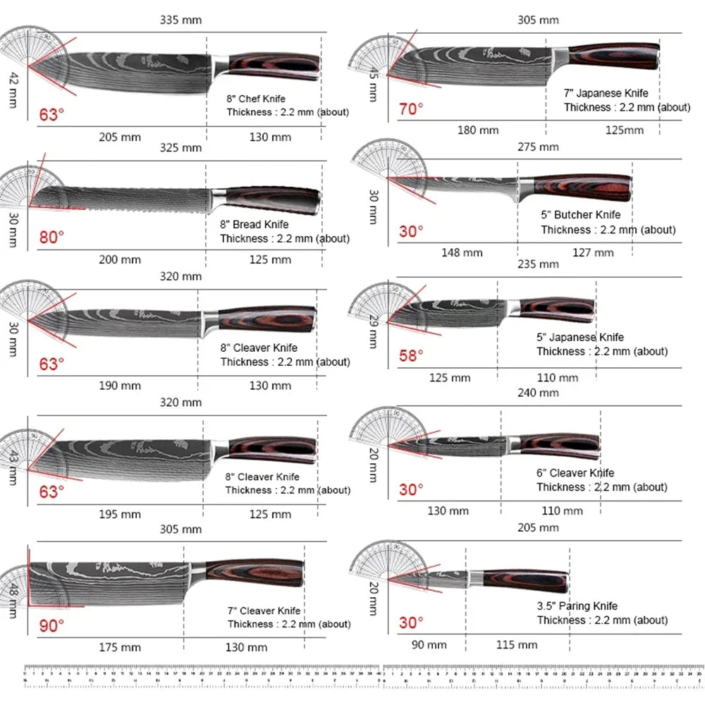 KEPEAK Kitchen Knife Set 7Cr17Mov Stainless Steel Chef Knife Ultra Sharp Santoku Cleaver Utility Knife Cooking Knives Nylon Bag