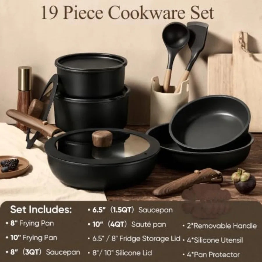 Pots and Pans Non Stick, Cookware Sets Detachable Handle, Induction Kitchen Pots and Pans, NonStick Cooking Set, Oven/Dishwashe
