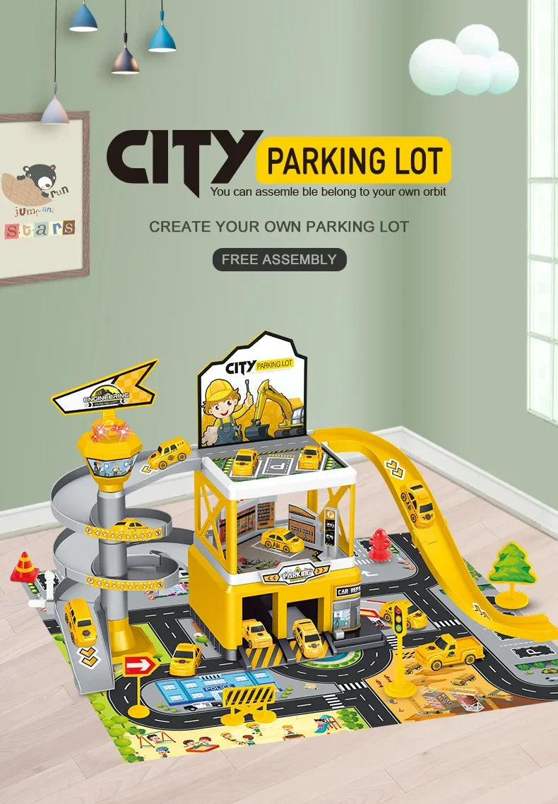 Children's Track Parking Lot Toys Multi-Storey Car Parking Building Rail Car Inertia Vehicle Engineering Racing Car Toys for Boy