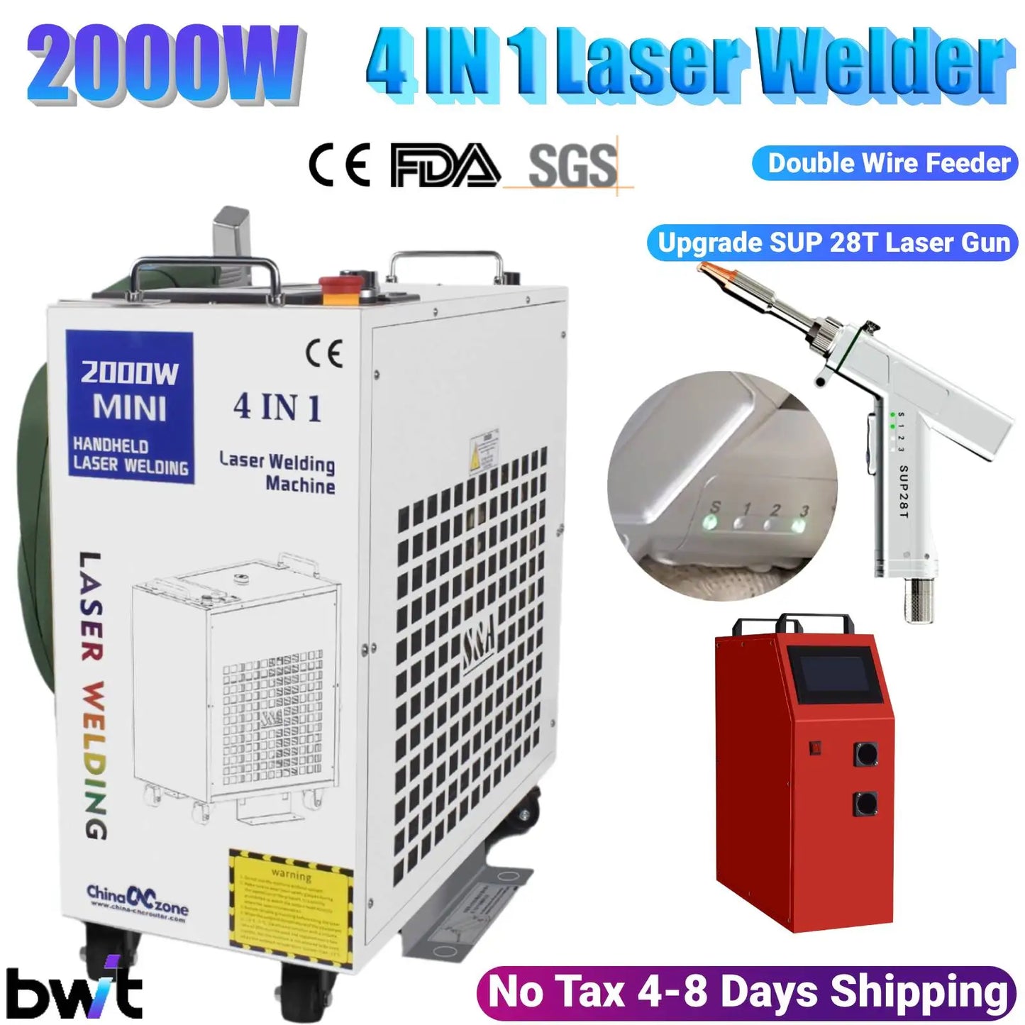 2000W BWT 4 IN 1 Fiber Laser Welding Soldering Cutting Machine New Upgrade SUP 28T Weld Gun Handheld Laser Welder for All Metal
