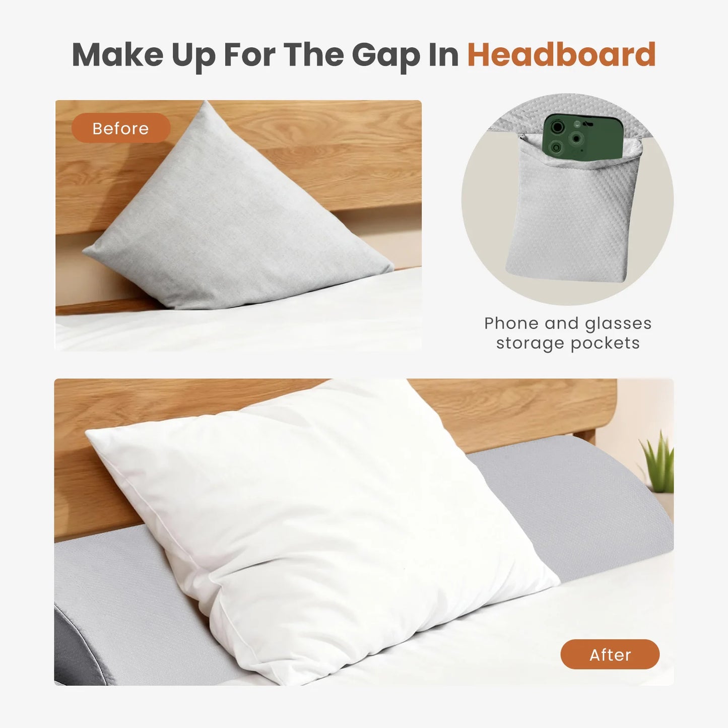 JHK Headboard Wedge Pillow Memory Foam Pillow Ergonomic Neck Pillow Ventilated Cooling Bed Pillow with Removable Washable Cover