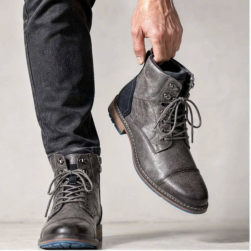 Mens Retro Leather Zip Ankle Boots